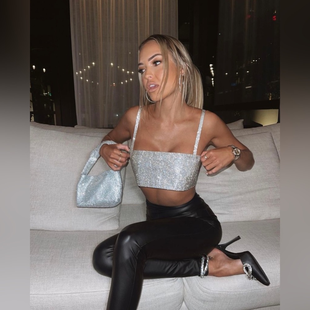 White Fox Boutique Breathtaking silver rhinestone crop top NWT size M/L